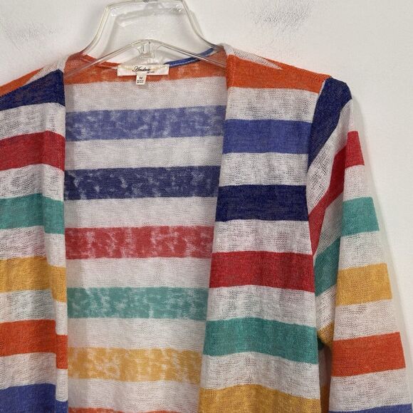 Andree By Unit Rainbow Stripe Cardigan M Open Breathable Long Sleeve Teacher Top - Picture 3 of 11